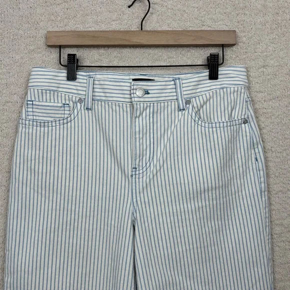 Talbots Jeans Womens 10 Petite Blue White Stripe Wide Leg Crop Jean Fray Hem - Picture 2 of 9